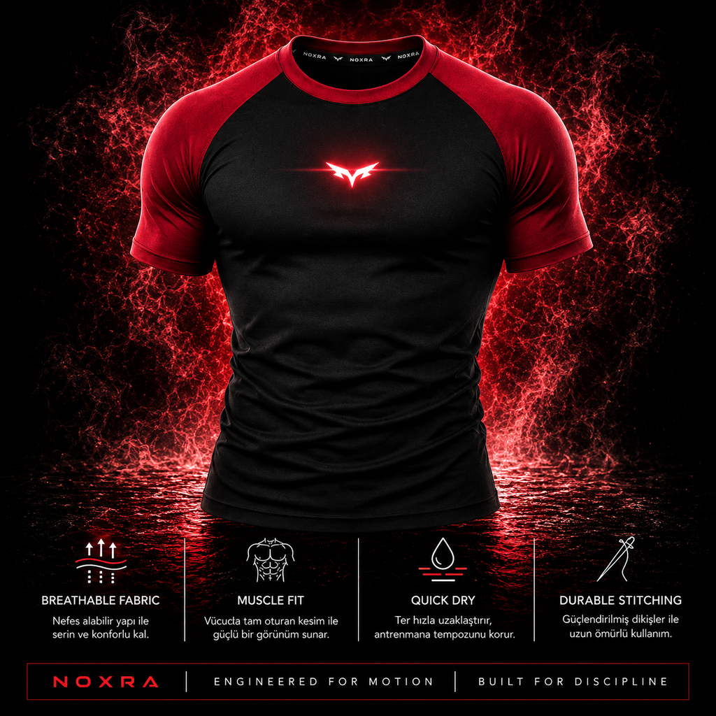Compression Gym & Fitness Tişört BORDO-SİYAH