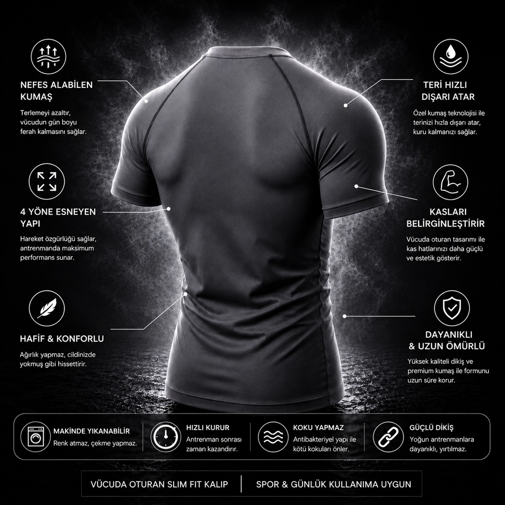Compression Slim Fit Gym Tişört