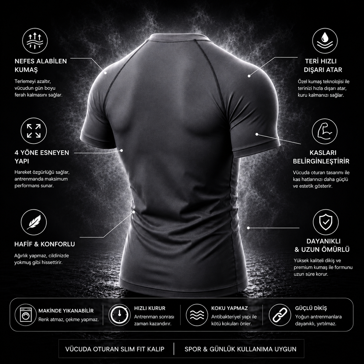 Compression Slim Fit Gym Tişört