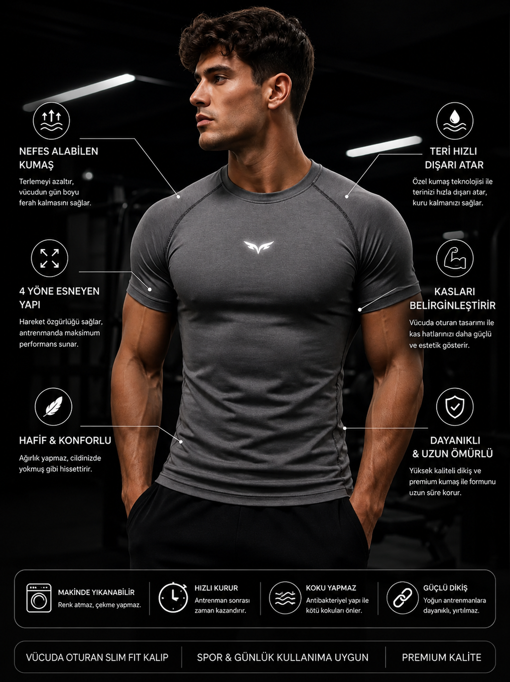 Compression Slim Fit Gym Tişört