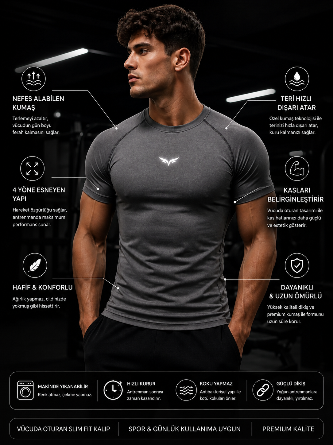 Compression Slim Fit Gym Tişört