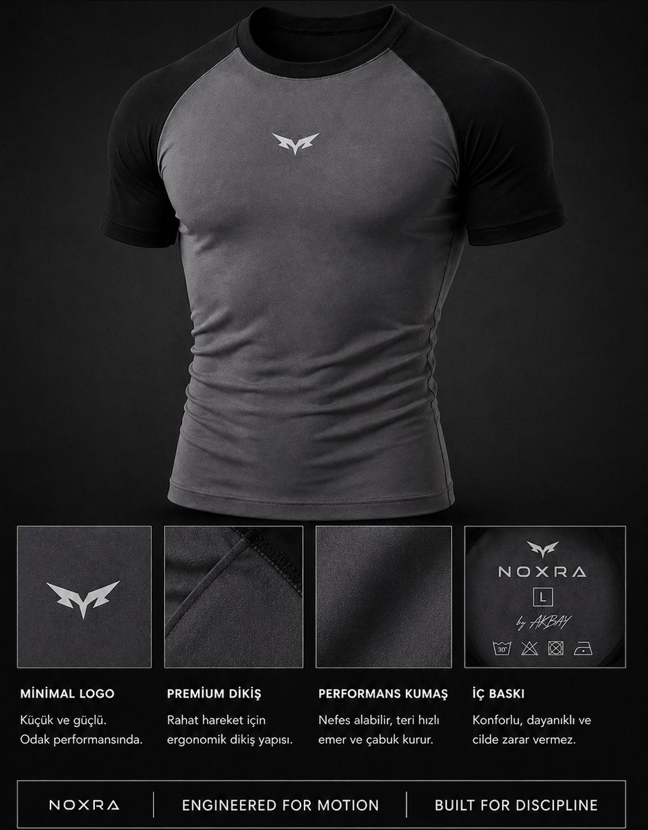 NOXRA Premium Compression Gym & Fitness Tişört FÜME