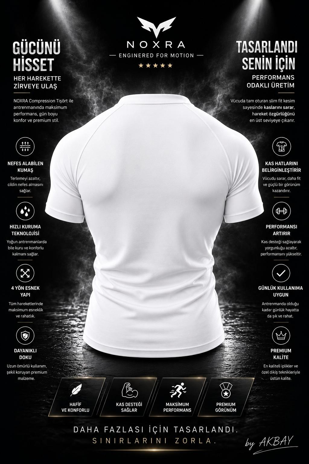 NOXRA Premium Compression Gym & Fitness Tişört TREND BEYAZ