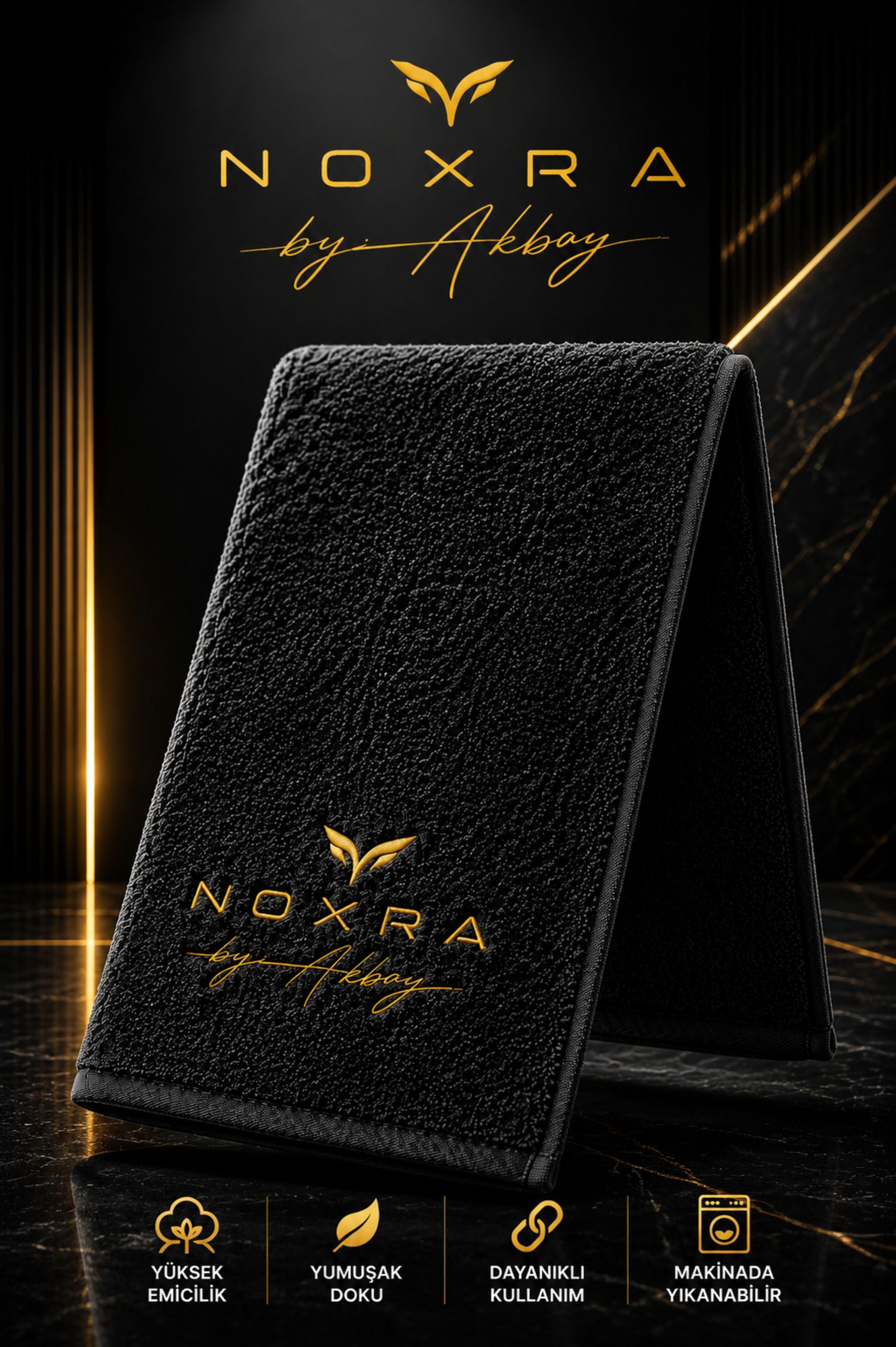 NOXRA Premium Spor Havlusu – Siyah | 30×100 cm