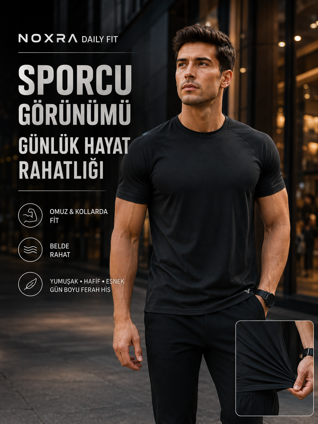 Form Fit Kesim Günlük Siyah Tişört